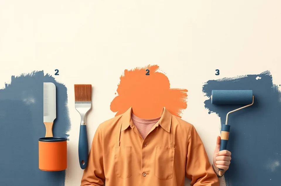 Outils de peinture disposés dans l'ordre des étapes du chantier