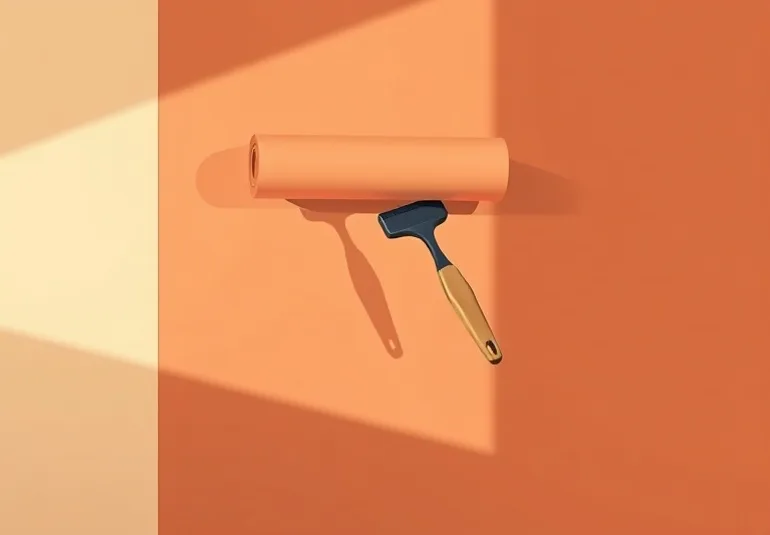 Pose de papier peint, rouleau et brosse à maroufler